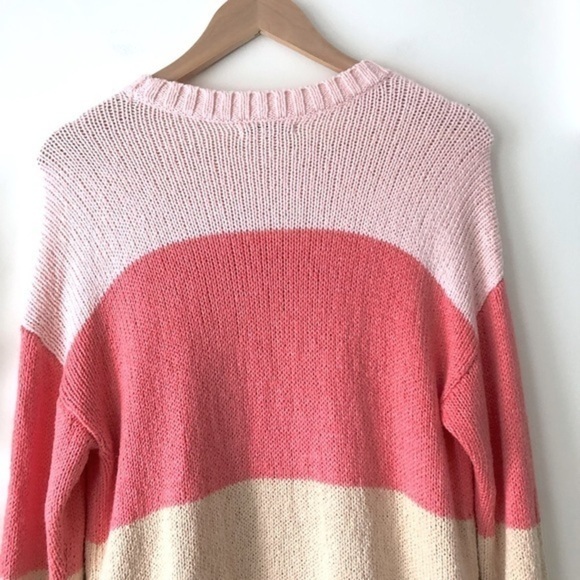 AE Colorblock Crewneck Sweater Soft Cozy Pastel Pink Coral Beige Knit Size S - Picture 6 of 12